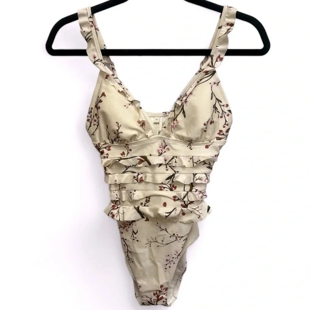 CHELSEA & VIOLET air of elegance swimsuit with ruffle details size medium